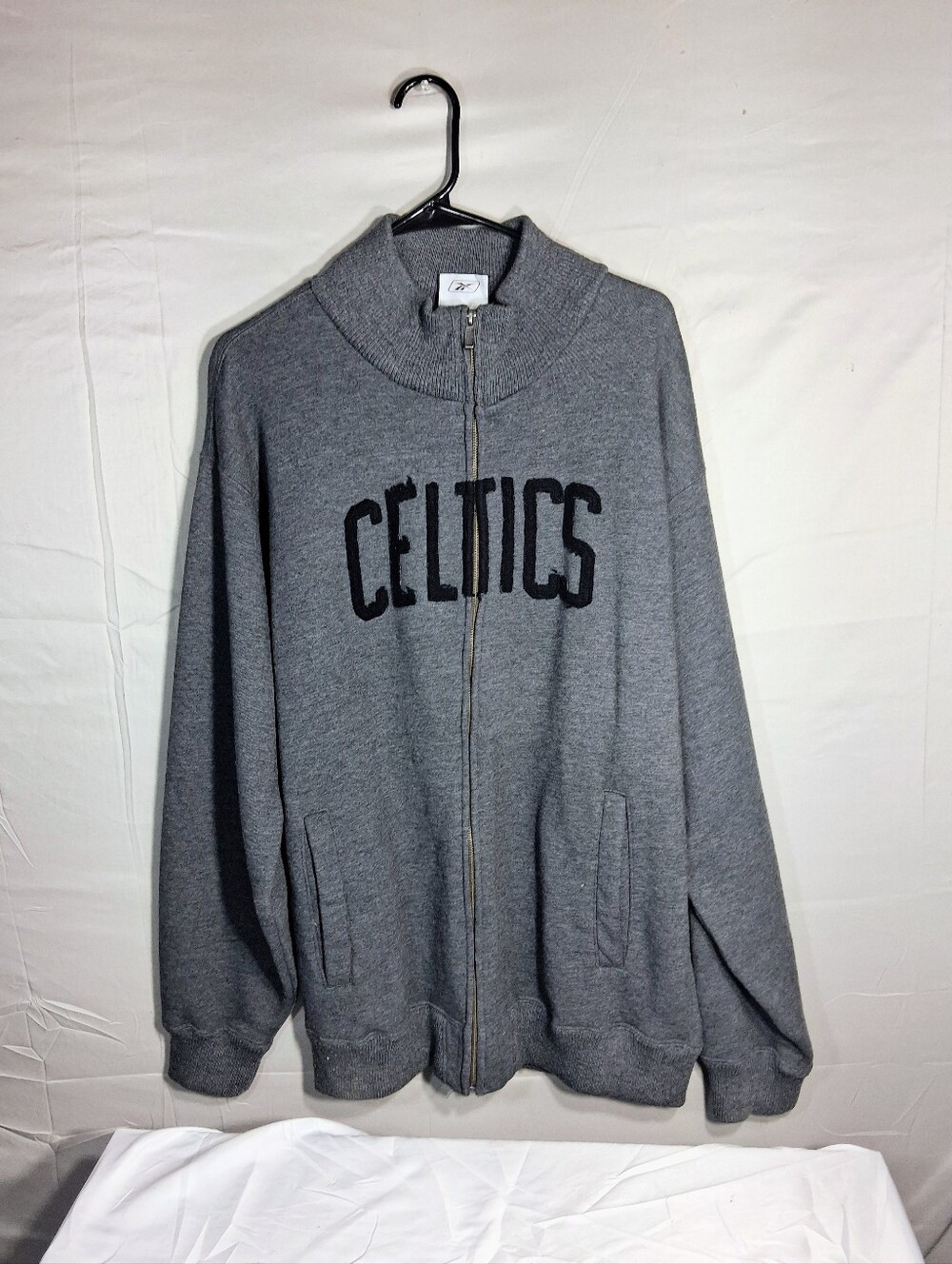 Heather Gray Celtics NBA/REEBOK High Collared Full Zip Heavy Sweatshirt L/G/G